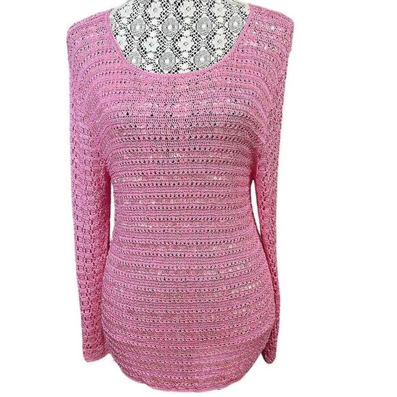 Valenti Vintage Pink Sequined Rayon Long Sleeve Sweater Women's Y2k Medium - Picture 1 of 7